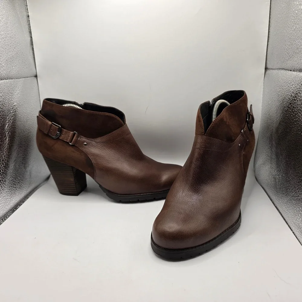 Clarks Artisan Brown Leather Suede Ankle Boots Block Heel 26103398 Womens 10